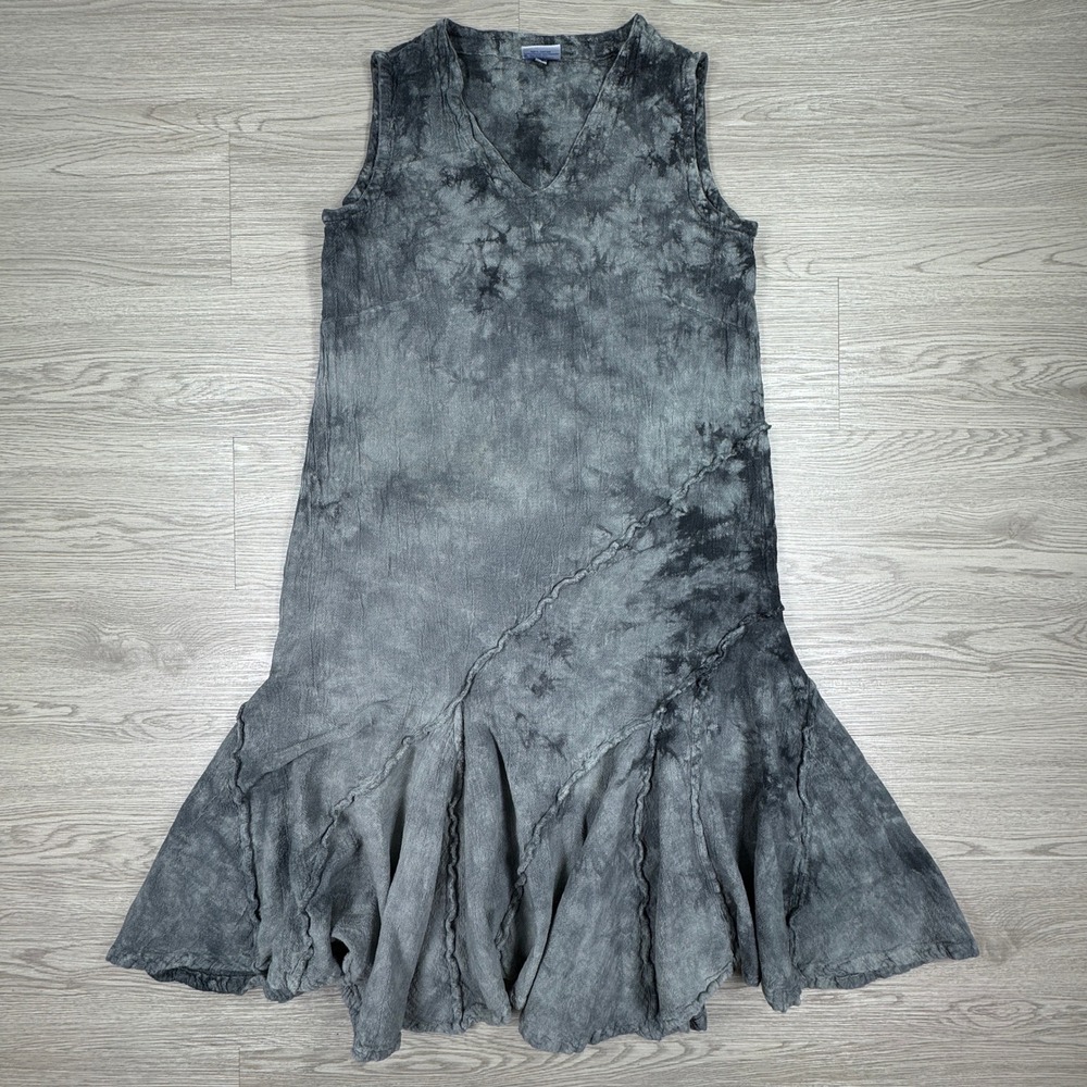 Oh My Gauze Women's Dress 1 (8/10) Gray Tie Dye Cotton Sleeveless Asymmetrical